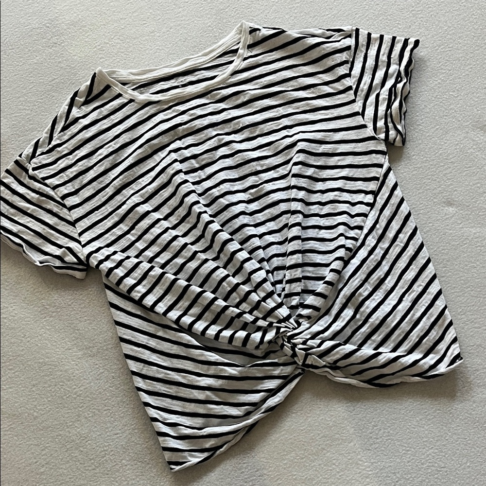 Striped Black and White Women's Top with built in tied knot